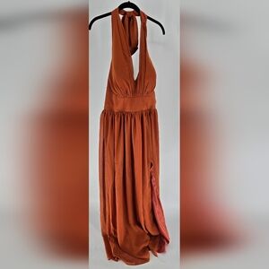Chic‎ Halter Neck Orange Prom Dress